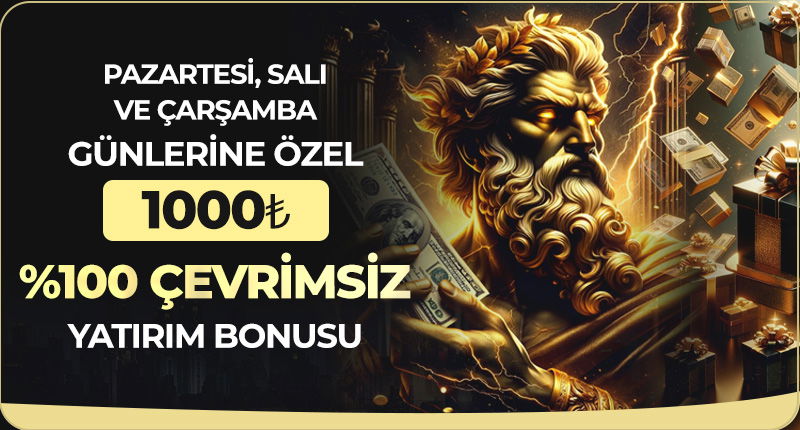 PAZARTESİ, SALI VE ÇARŞAMBA GÜNLERİNE ÖZEL %100 ÇEVRİMSİZ YATIRIM BONUSU